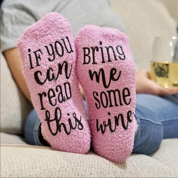 Cupcake “Bring Me Wine” Pink Fuzzy Socks - Picture 6 of 6